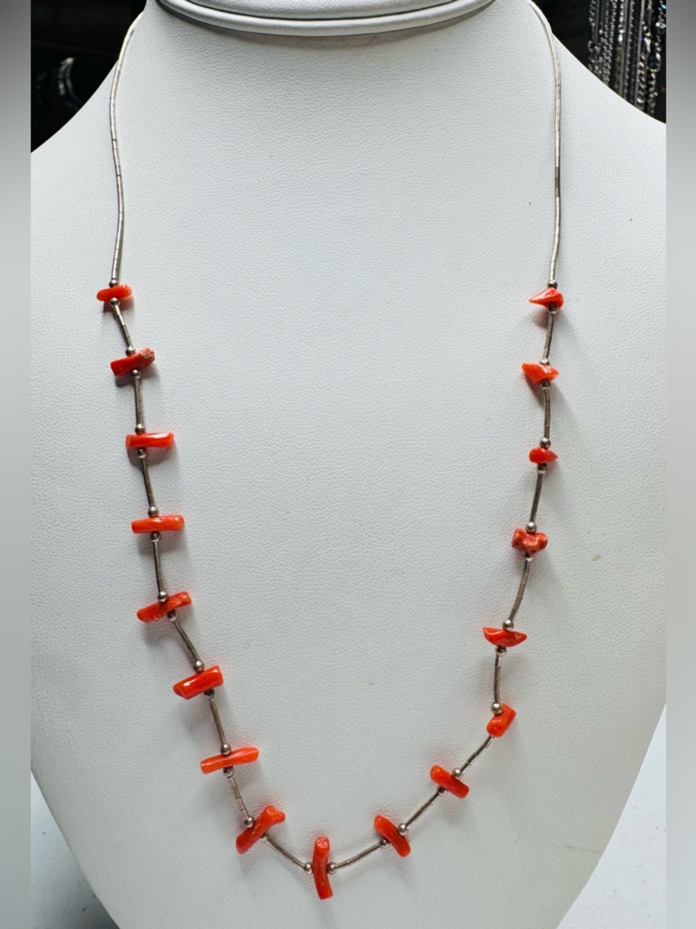Liquid Silver and coral bead necklace